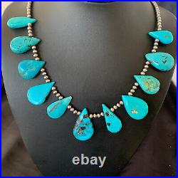 Blue Turquoise Southwestern Navajo Pearls Sterling Silver Necklace 11483