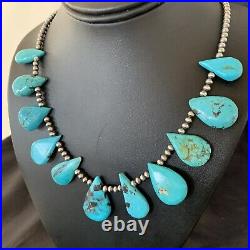 Blue Turquoise Southwestern Navajo Pearls Sterling Silver Necklace 11483