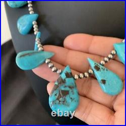 Blue Turquoise Southwestern Navajo Pearls Sterling Silver Necklace 11483