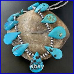 Blue Turquoise Southwestern Navajo Pearls Sterling Silver Necklace 11483