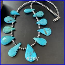 Blue Turquoise Southwestern Navajo Pearls Sterling Silver Necklace 11483