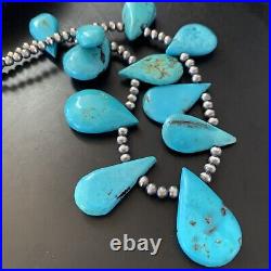 Blue Turquoise Southwestern Navajo Pearls Sterling Silver Necklace 11483