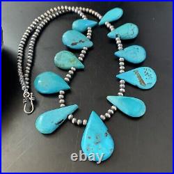 Blue Turquoise Southwestern Navajo Pearls Sterling Silver Necklace 11483