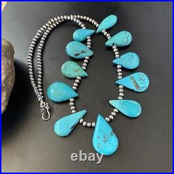 Blue Turquoise Southwestern Navajo Pearls Sterling Silver Necklace 11483