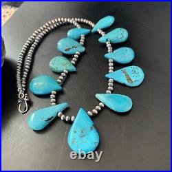 Blue Turquoise Southwestern Navajo Pearls Sterling Silver Necklace 11483