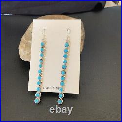 Blue Turquoise Southwestern Navajo Sterling Silver Long Dangle Earrings 3 12119