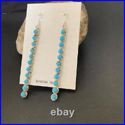 Blue Turquoise Southwestern Navajo Sterling Silver Long Dangle Earrings 3 12119