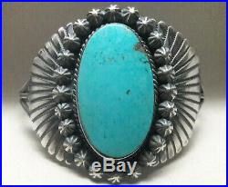 Blue Turquoise Sterling Silver signed RB cuff bracelet 41.5 grams