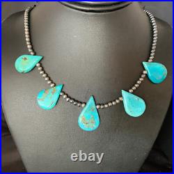 Blue Turquoise Teardrop Navajo Pearls Sterling Silver Necklace 20 13967