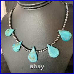 Blue Turquoise Teardrop Navajo Pearls Sterling Silver Necklace 20 13967