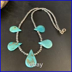 Blue Turquoise Teardrop Navajo Pearls Sterling Silver Necklace 20 13967