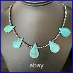 Blue Turquoise Teardrop Navajo Pearls Sterling Silver Necklace 20 13967