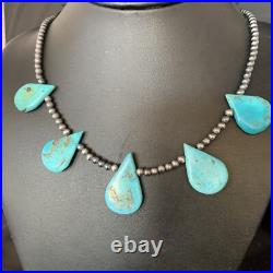 Blue Turquoise Teardrop Navajo Pearls Sterling Silver Necklace 20 13967