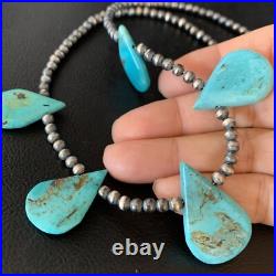 Blue Turquoise Teardrop Navajo Pearls Sterling Silver Necklace 20 13967