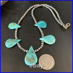 Blue Turquoise Teardrop Navajo Pearls Sterling Silver Necklace 20 13967