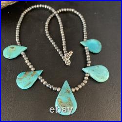 Blue Turquoise Teardrop Navajo Pearls Sterling Silver Necklace 20 13967