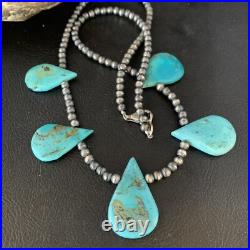 Blue Turquoise Teardrop Navajo Pearls Sterling Silver Necklace 20 13967