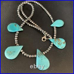Blue Turquoise Teardrop Navajo Pearls Sterling Silver Necklace 20 13967