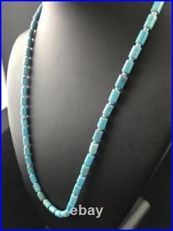 Blue Turquoise Tube Navajo Sterling Silver Necklace 20 10009