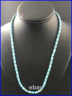 Blue Turquoise Tube Navajo Sterling Silver Necklace 20 10009