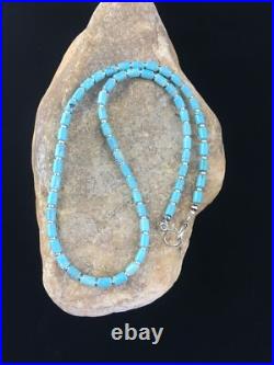 Blue Turquoise Tube Navajo Sterling Silver Necklace 20 10009