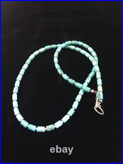 Blue Turquoise Tube Navajo Sterling Silver Necklace 20 10009