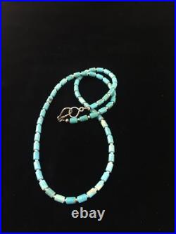 Blue Turquoise Tube Navajo Sterling Silver Necklace 20 10009