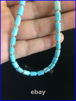 Blue Turquoise Tube Navajo Sterling Silver Necklace 20 10009