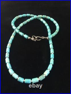 Blue Turquoise Tube Navajo Sterling Silver Necklace 20 10009