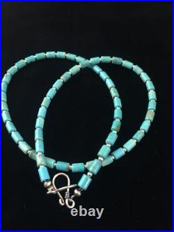 Blue Turquoise Tube Navajo Sterling Silver Necklace 20 10009