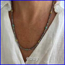 Blue & Yellow Kingman Turquoise & Sterling Silver Navajo Pearl Beaded Necklace