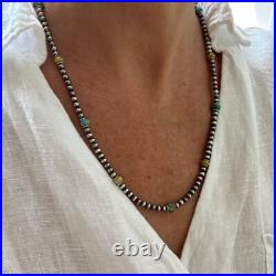 Blue & Yellow Kingman Turquoise & Sterling Silver Navajo Pearl Beaded Necklace