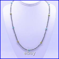 Blue & Yellow Kingman Turquoise & Sterling Silver Navajo Pearl Beaded Necklace
