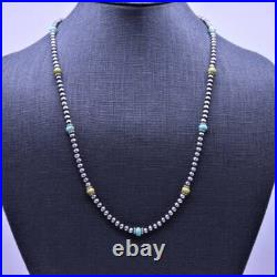 Blue & Yellow Kingman Turquoise & Sterling Silver Navajo Pearl Beaded Necklace