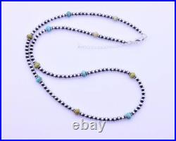 Blue & Yellow Kingman Turquoise & Sterling Silver Navajo Pearl Beaded Necklace
