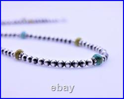Blue & Yellow Kingman Turquoise & Sterling Silver Navajo Pearl Beaded Necklace