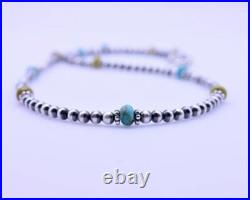 Blue & Yellow Kingman Turquoise & Sterling Silver Navajo Pearl Beaded Necklace