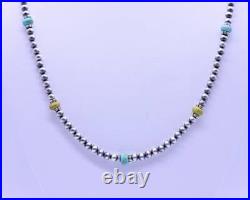 Blue & Yellow Kingman Turquoise & Sterling Silver Navajo Pearl Beaded Necklace