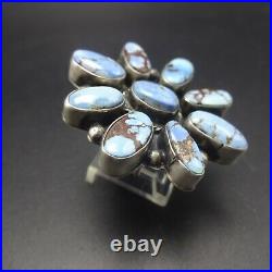 Breathtaking NAVAJO Sterling Silver GOLDEN HILLS TURQUOISE Cluster RING size 6.5