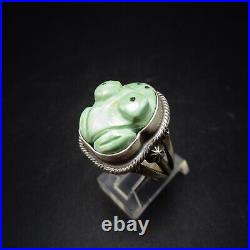 Brian Brown NAVAJO Sterling Silver CARVED TURQUOISE FROG Fetish RING size 7.75