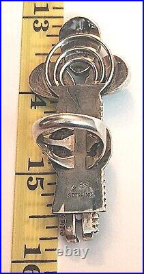 C. 1980 Large! 2.6 Kachina Signed Navajo Sterling & Chyrsoprase Gems Ring7.25