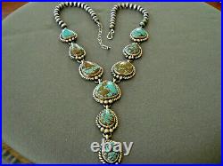 C YAZZIE Native American Number 8 Turquoise Sterling Silver Lariat Bead Necklace