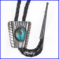 C1970 BCB Navajo hand chiseled sterling silver turquoise shadowbox bolo tie C1970 BCB Navajo hand chiseled sterling silver turquoise shadowbox bolo tie