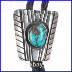 C1970 BCB Navajo hand chiseled sterling silver turquoise shadowbox bolo tie C1970 BCB Navajo hand chiseled sterling silver turquoise shadowbox bolo tie