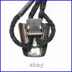 C1970 BCB Navajo hand chiseled sterling silver turquoise shadowbox bolo tie C1970 BCB Navajo hand chiseled sterling silver turquoise shadowbox bolo tie