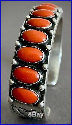CALVIN MARTINEZ Vintage Navajo Coral Cuff Bracelet 114 Grams RARE