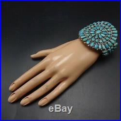 CLASSIC Vintage NAVAJO Sterling Silver TURQUOISE Cluster Cuff BRACELET 70g