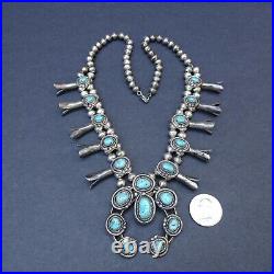 CLASSIC Vintage NAVAJO Sterling Silver Turquoise SQUASH BLOSSOM Necklace