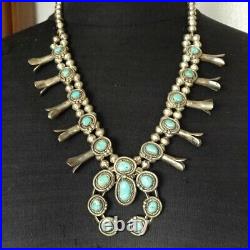 CLASSIC Vintage NAVAJO Sterling Silver Turquoise SQUASH BLOSSOM Necklace