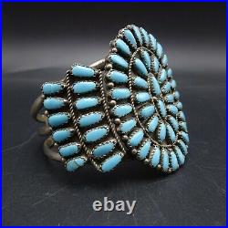 CLASSIC Vintage ZUNI Sterling Silver TURQUOISE Petit Point Cluster Cuff BRACELET